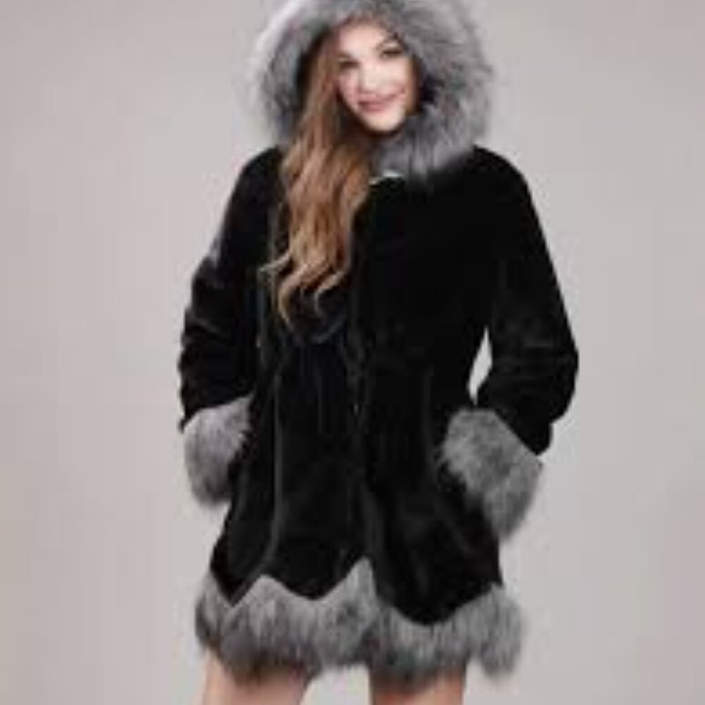Fhillinuo Faux Fur Glacier Black Gray Hood